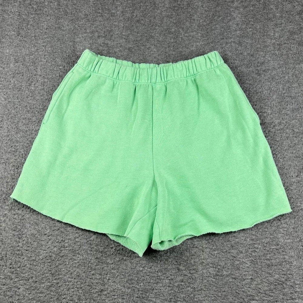 Aerie Green Fleece Lounge Shorts Women's Small Raw Hem High Waist Pockets